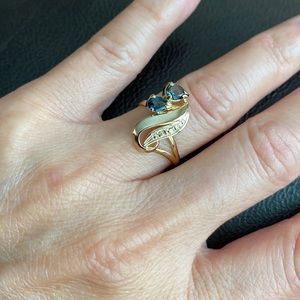 14K Solid Real Yellow Gold Natural Sapphire Women Ring Size 5.75